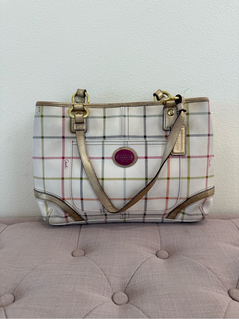 Y2K Coach Fuchsia Plaid with Pink Interior Lining